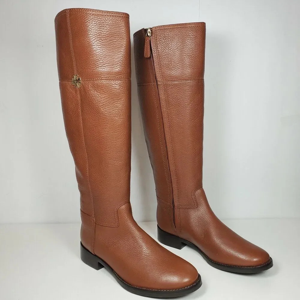 Tory Burch Women boots Jolie Leather Rustic Brown Riding Boots Size 5 M US new